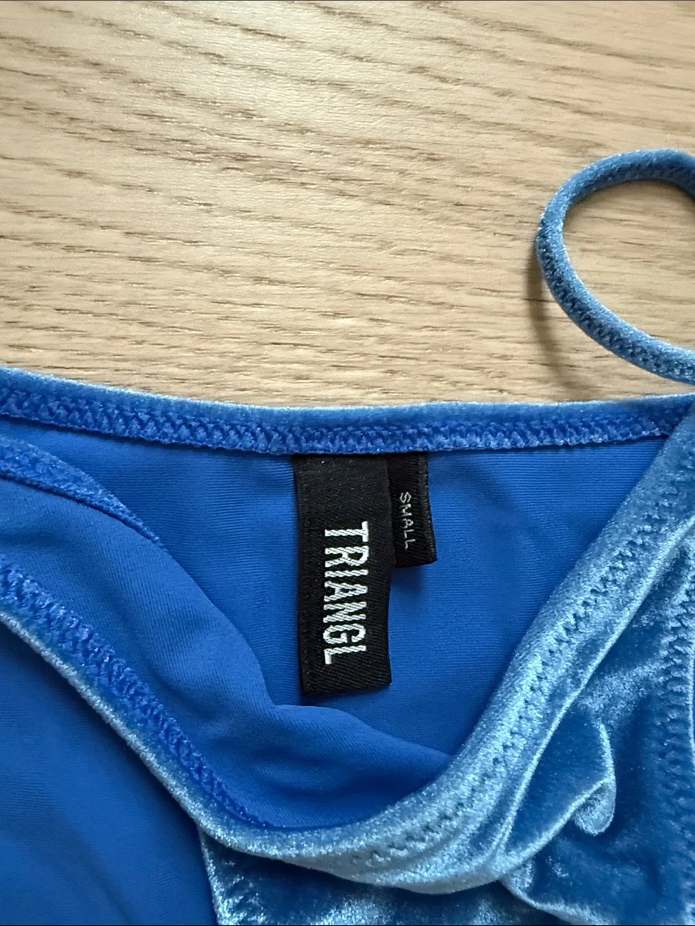 triangl swimwear Shimmer Blue Velvet Tie-Side Triangle Bikini
